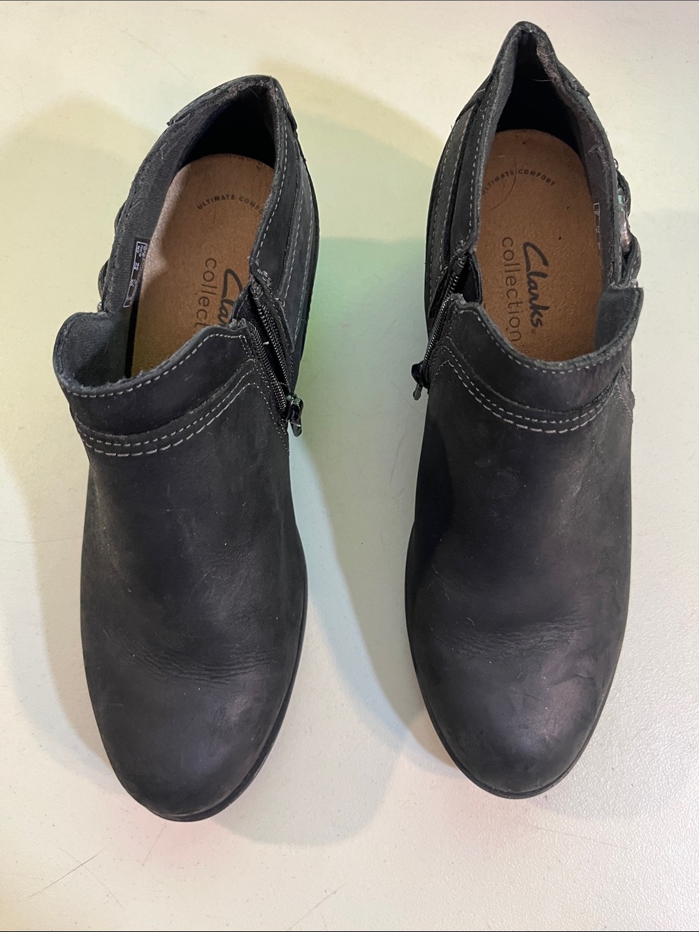 Clarks Black Nubuck Side-Zip Ankle Booties